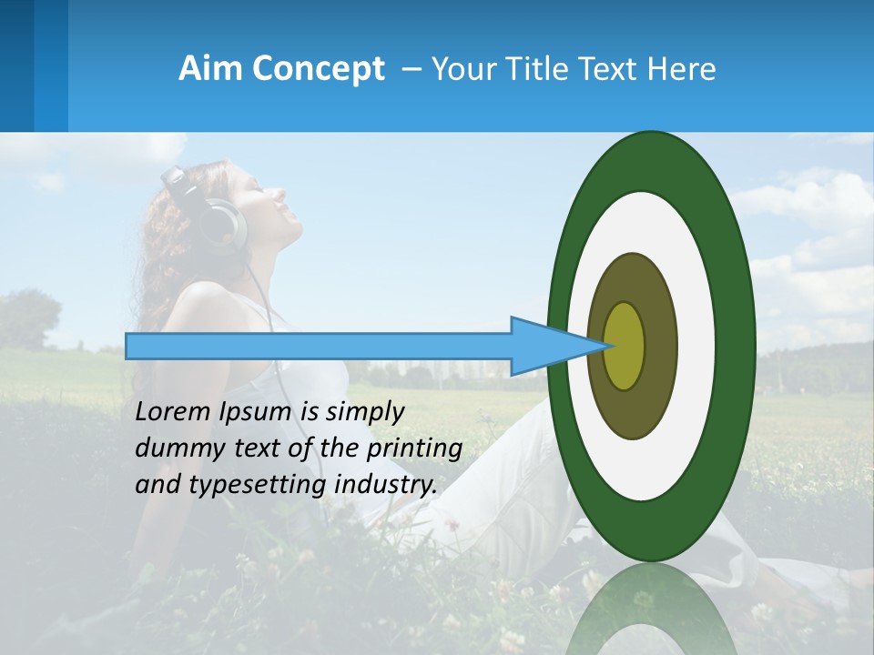 A Woman Sitting In The Grass Listening To Music PowerPoint Template