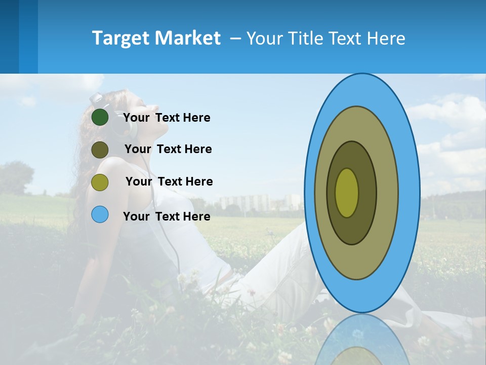 A Woman Sitting In The Grass Listening To Music PowerPoint Template