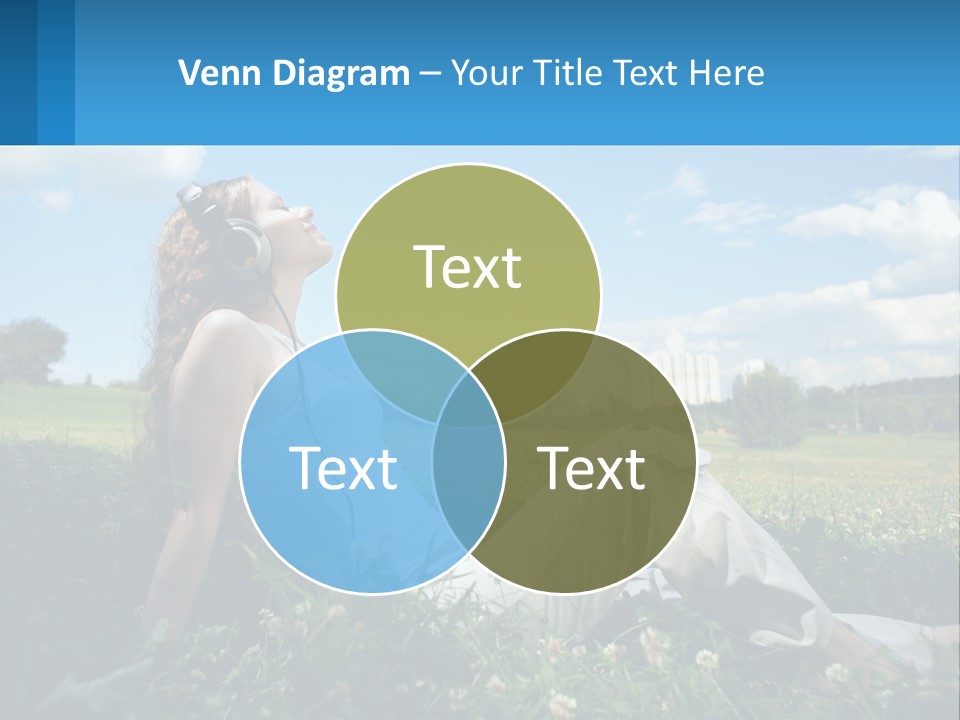 A Woman Sitting In The Grass Listening To Music PowerPoint Template