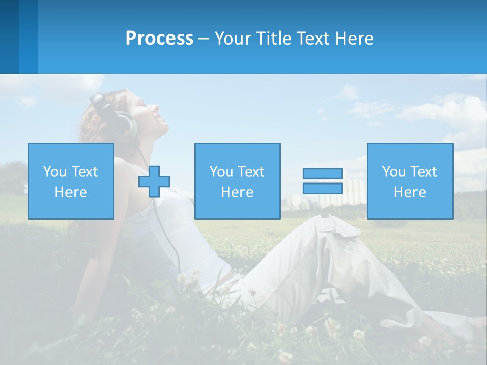 A Woman Sitting In The Grass Listening To Music PowerPoint Template