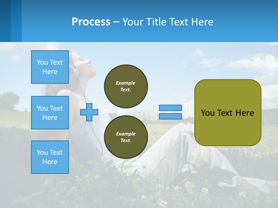 A Woman Sitting In The Grass Listening To Music PowerPoint Template