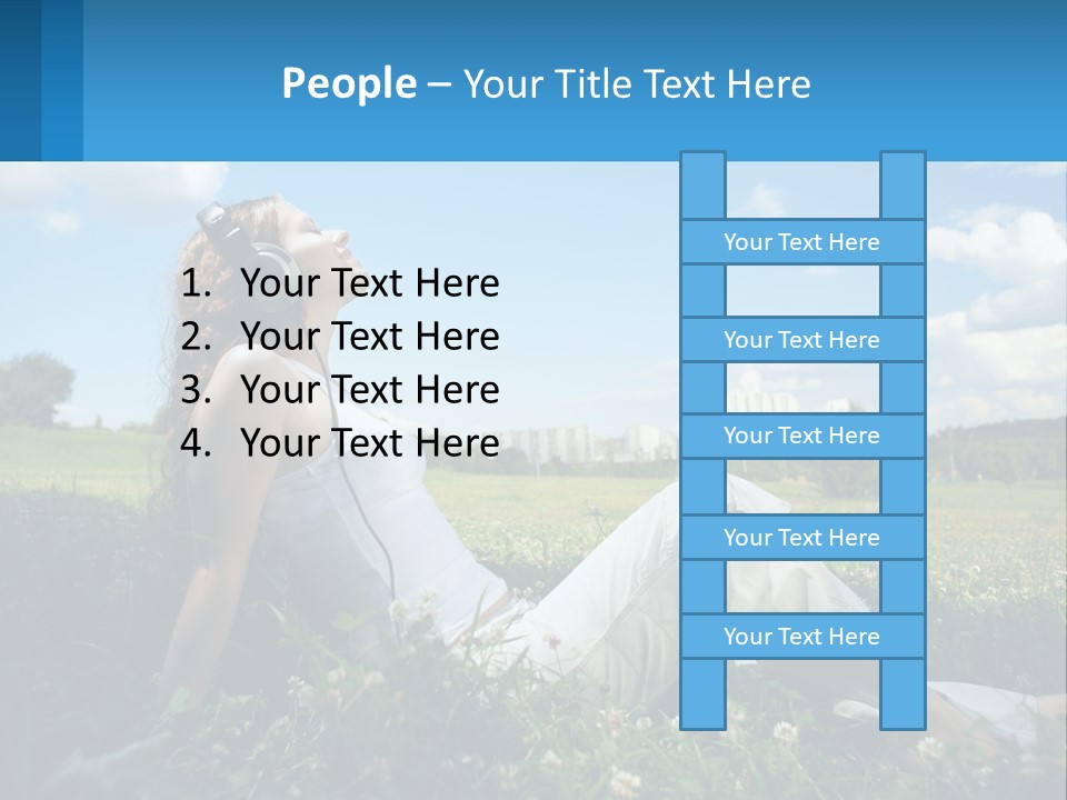 A Woman Sitting In The Grass Listening To Music PowerPoint Template