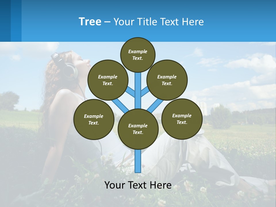 A Woman Sitting In The Grass Listening To Music PowerPoint Template