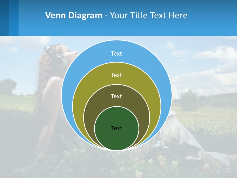 A Woman Sitting In The Grass Listening To Music PowerPoint Template