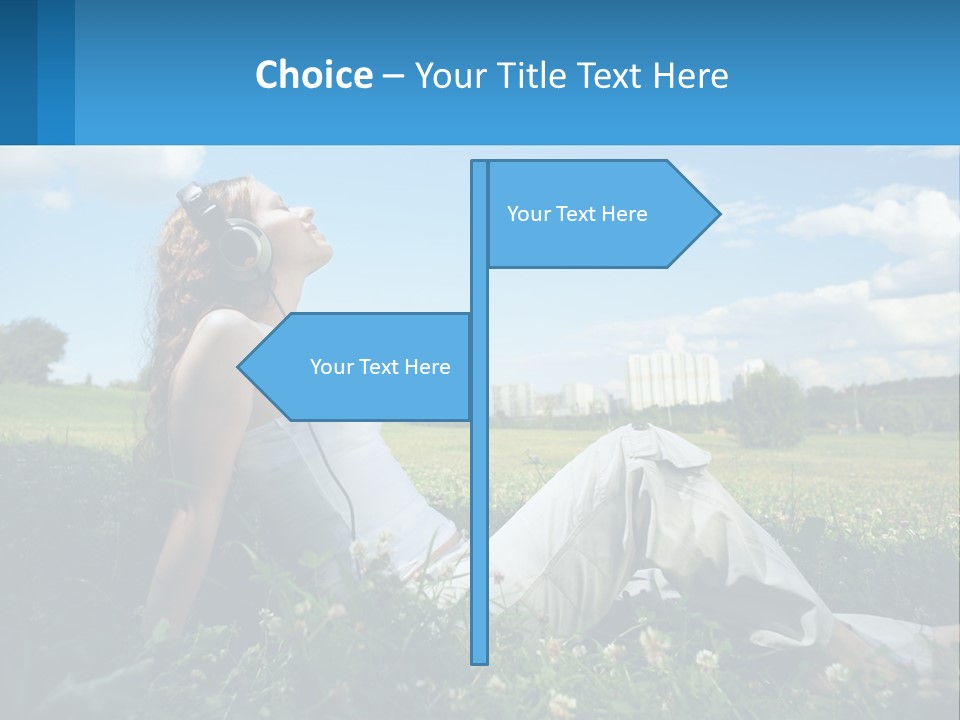 A Woman Sitting In The Grass Listening To Music PowerPoint Template