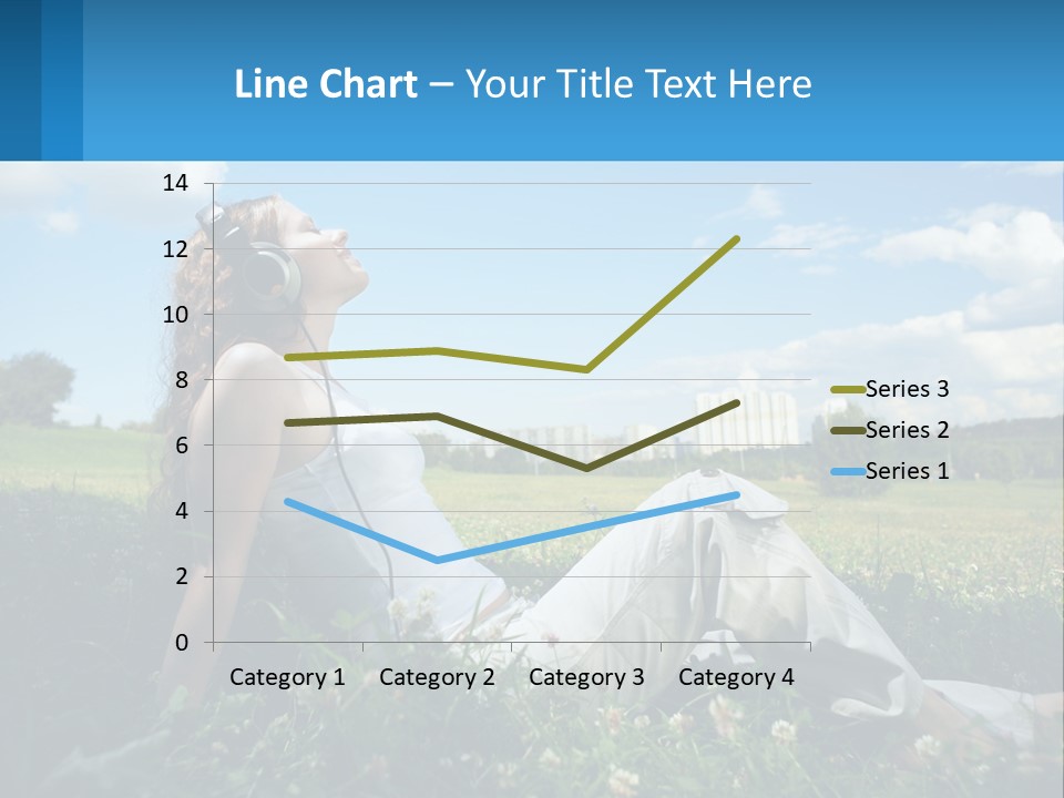 A Woman Sitting In The Grass Listening To Music PowerPoint Template