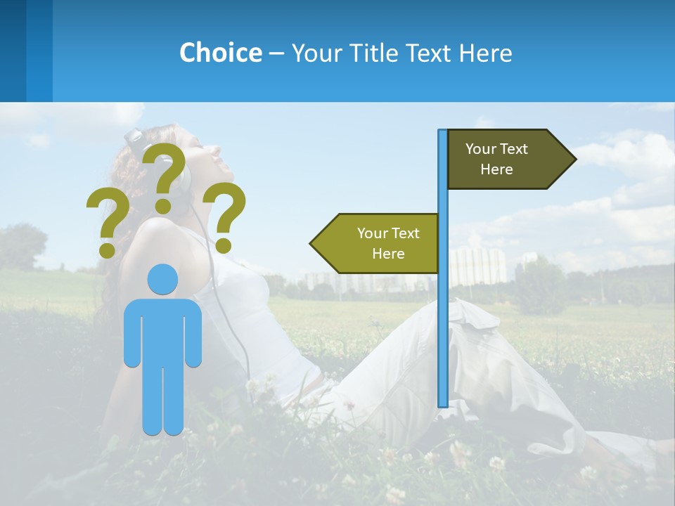 A Woman Sitting In The Grass Listening To Music PowerPoint Template