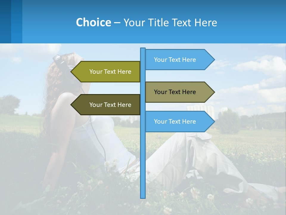 A Woman Sitting In The Grass Listening To Music PowerPoint Template