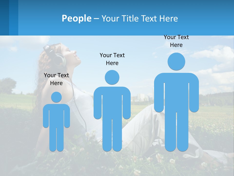 A Woman Sitting In The Grass Listening To Music PowerPoint Template