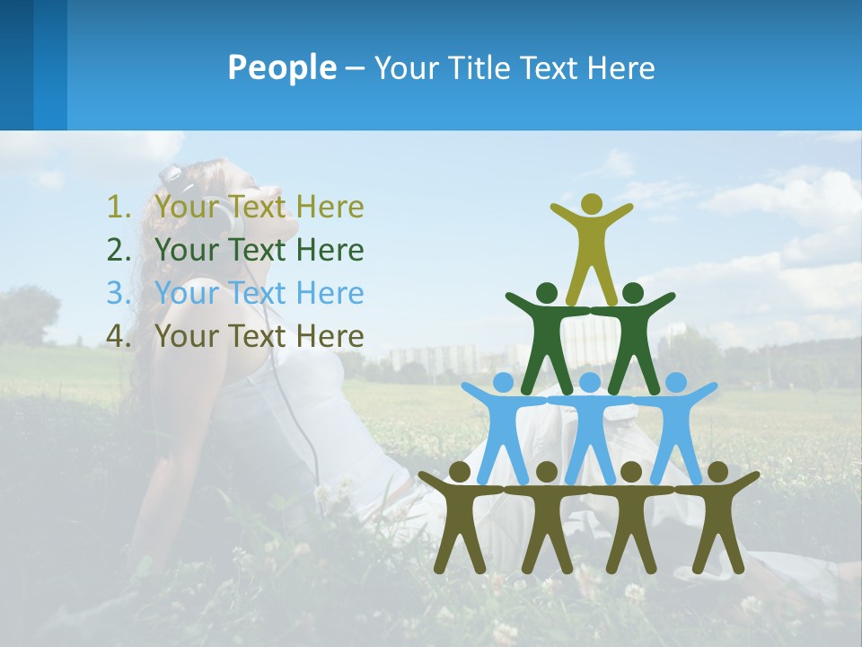 A Woman Sitting In The Grass Listening To Music PowerPoint Template