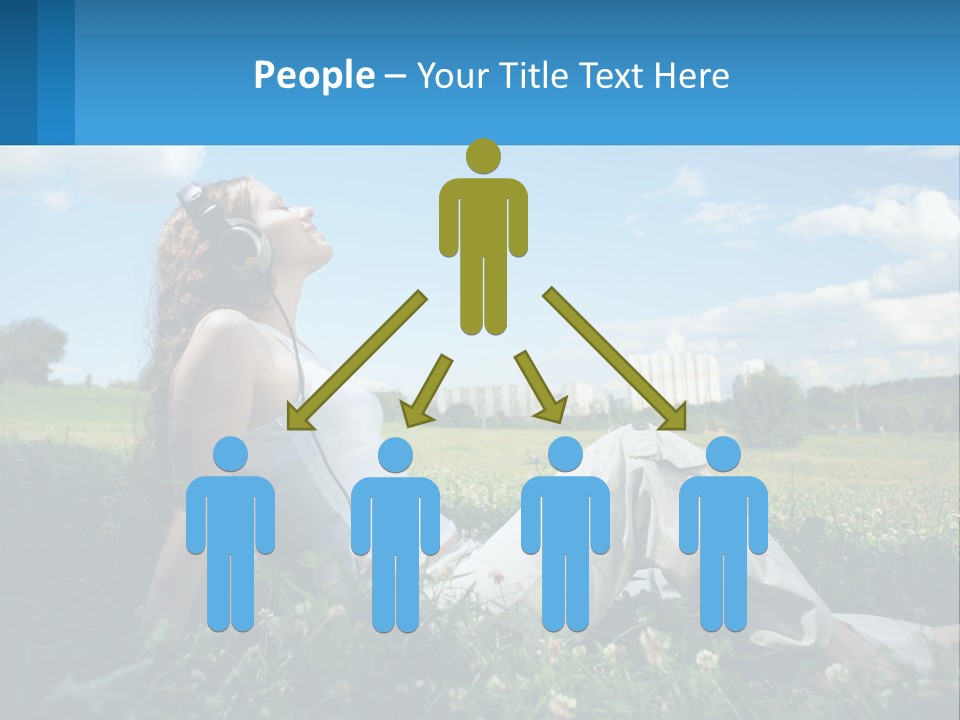 A Woman Sitting In The Grass Listening To Music PowerPoint Template