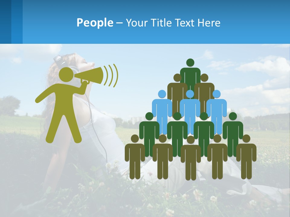 A Woman Sitting In The Grass Listening To Music PowerPoint Template