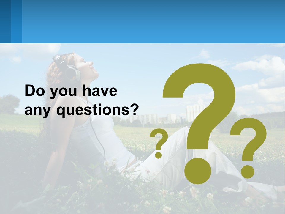 A Woman Sitting In The Grass Listening To Music PowerPoint Template