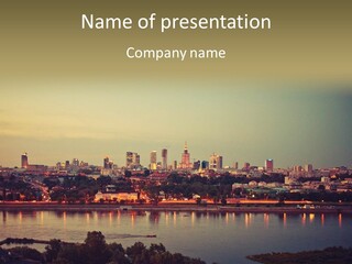 A Picture Of A City With A Lake In Front Of It PowerPoint Template