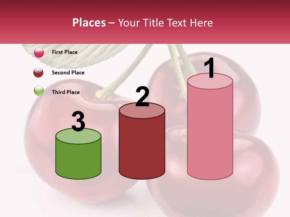 Three Cherries With A Green Leaf On A White Background PowerPoint Template