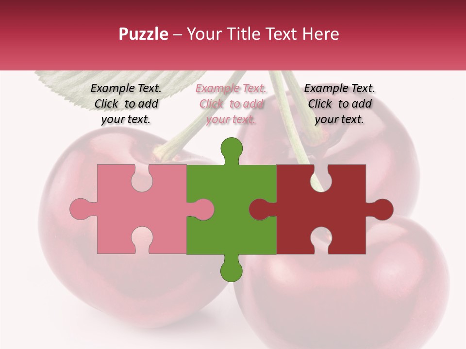 Three Cherries With A Green Leaf On A White Background PowerPoint Template