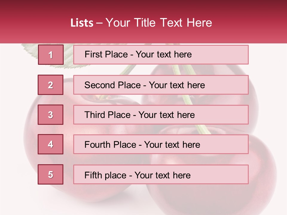 Three Cherries With A Green Leaf On A White Background PowerPoint Template