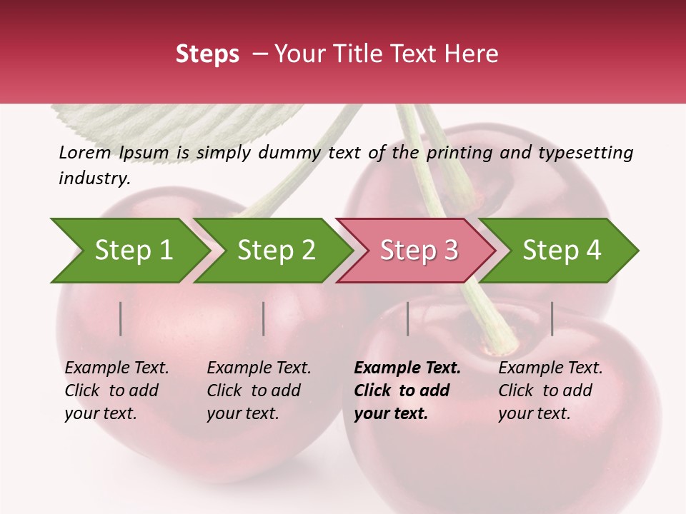 Three Cherries With A Green Leaf On A White Background PowerPoint Template