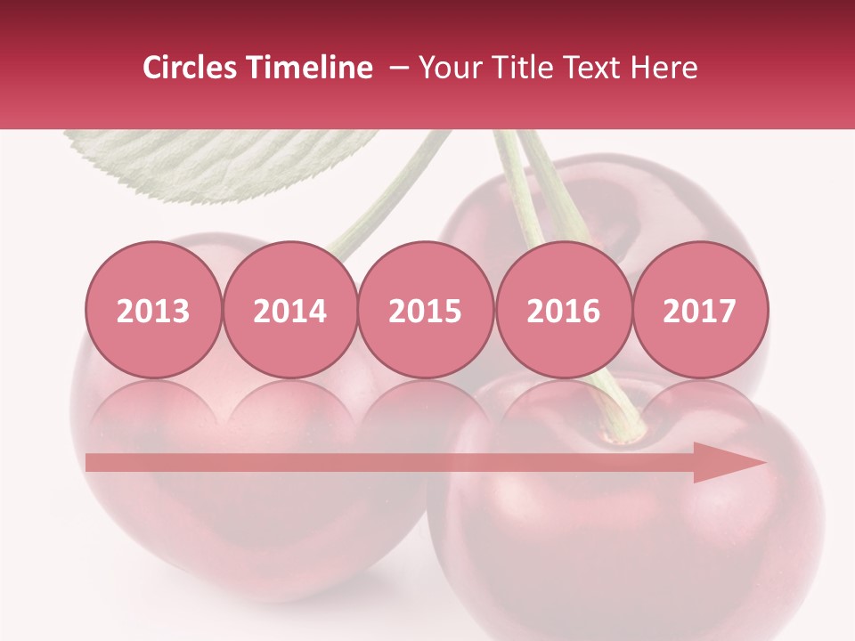 Three Cherries With A Green Leaf On A White Background PowerPoint Template