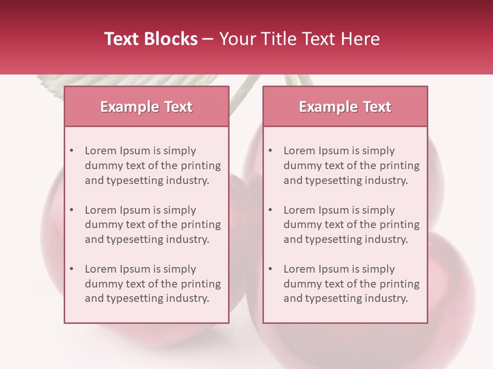 Three Cherries With A Green Leaf On A White Background PowerPoint Template