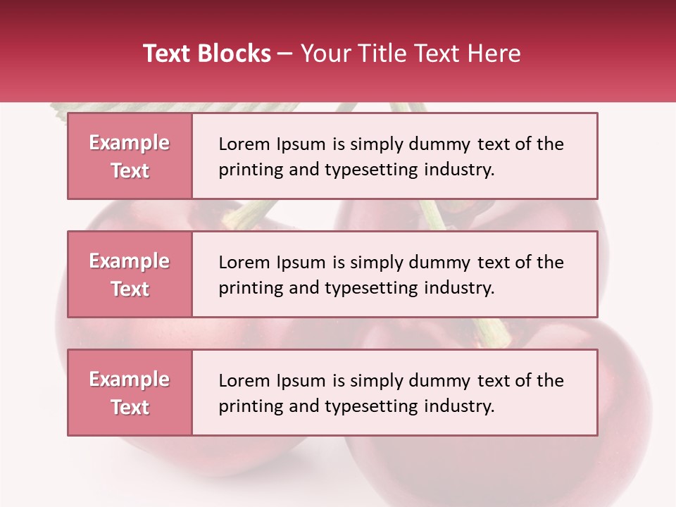 Three Cherries With A Green Leaf On A White Background PowerPoint Template