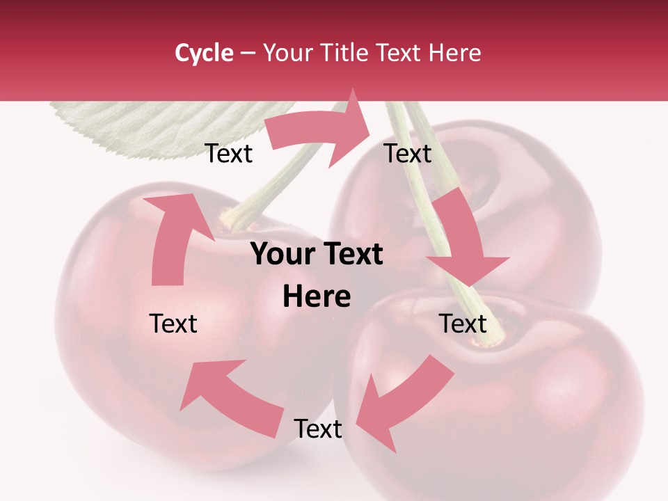 Three Cherries With A Green Leaf On A White Background PowerPoint Template