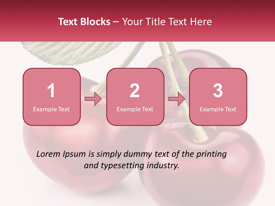 Three Cherries With A Green Leaf On A White Background PowerPoint Template