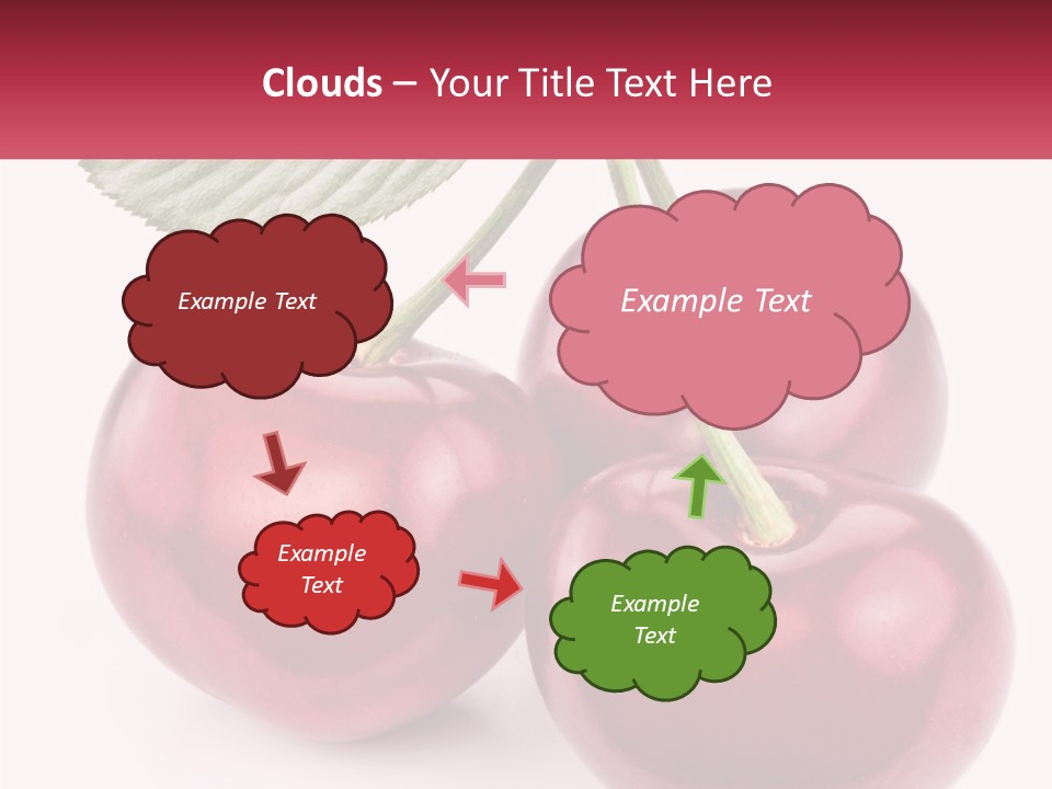 Three Cherries With A Green Leaf On A White Background PowerPoint Template