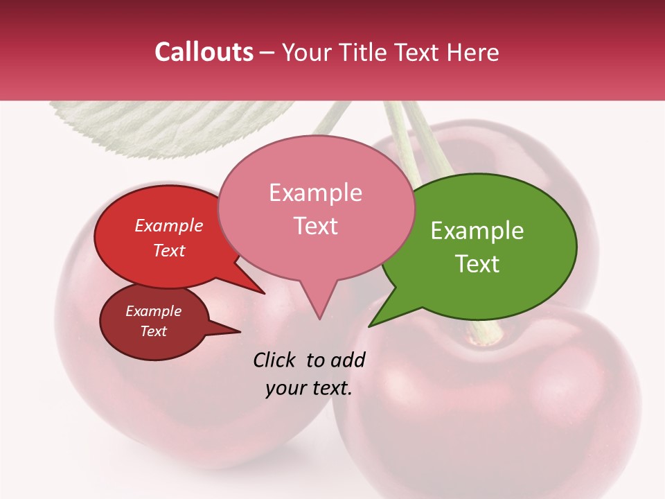 Three Cherries With A Green Leaf On A White Background PowerPoint Template