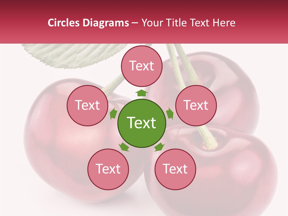 Three Cherries With A Green Leaf On A White Background PowerPoint Template