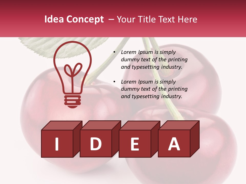 Three Cherries With A Green Leaf On A White Background PowerPoint Template