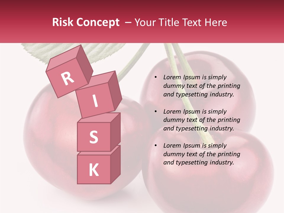 Three Cherries With A Green Leaf On A White Background PowerPoint Template