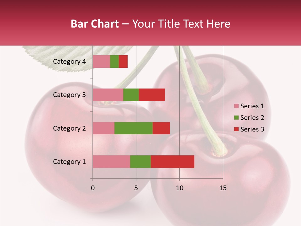 Three Cherries With A Green Leaf On A White Background PowerPoint Template