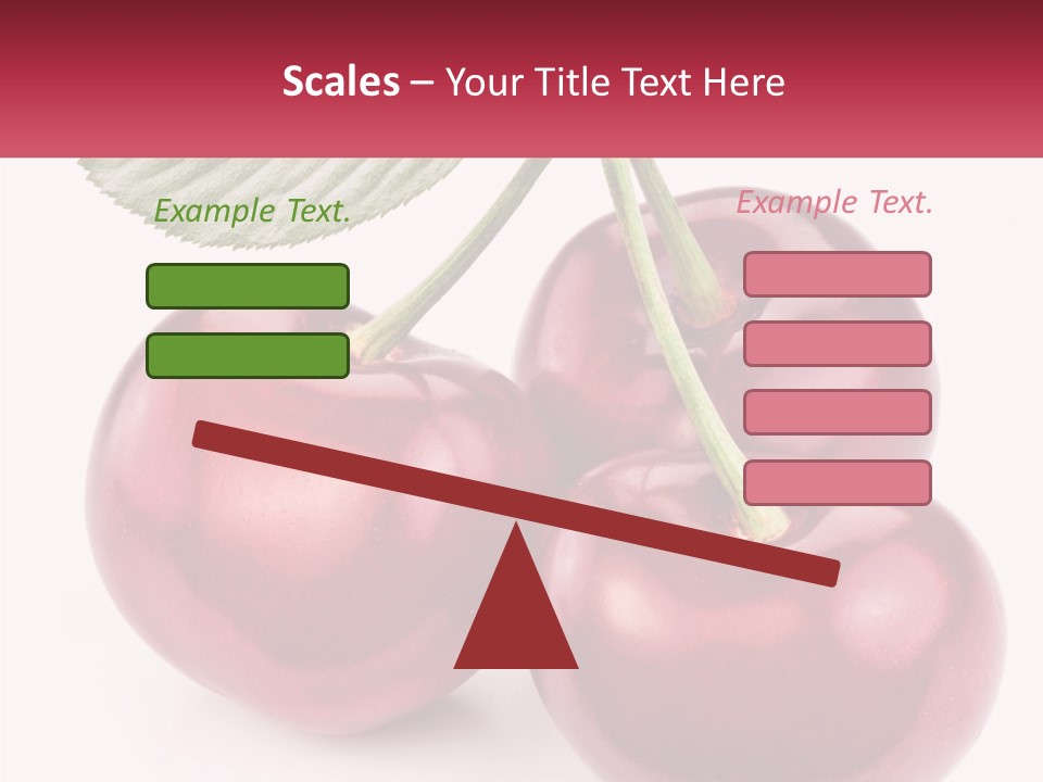 Three Cherries With A Green Leaf On A White Background PowerPoint Template