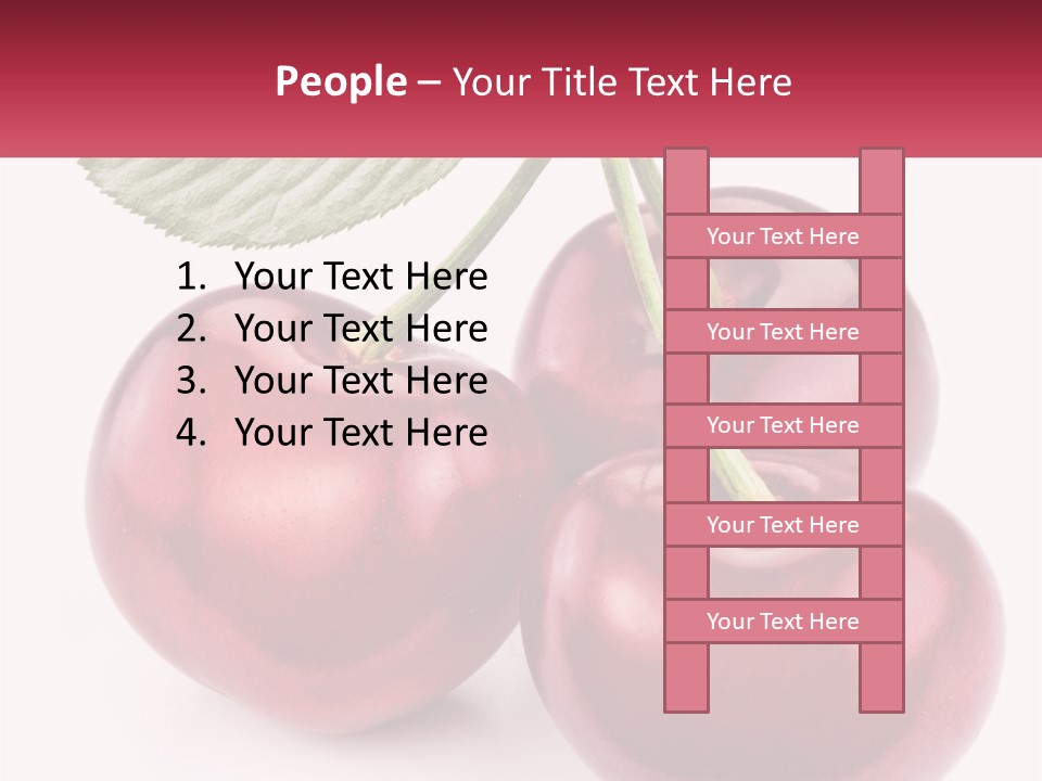 Three Cherries With A Green Leaf On A White Background PowerPoint Template