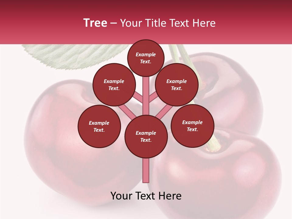 Three Cherries With A Green Leaf On A White Background PowerPoint Template