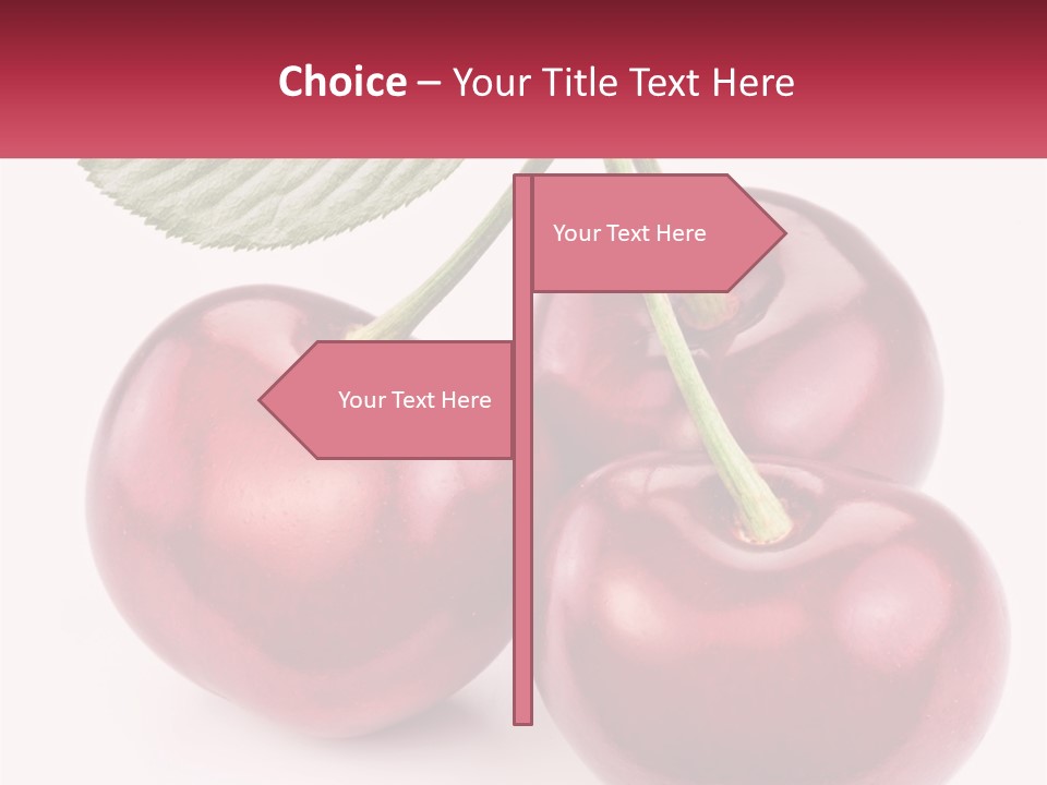 Three Cherries With A Green Leaf On A White Background PowerPoint Template
