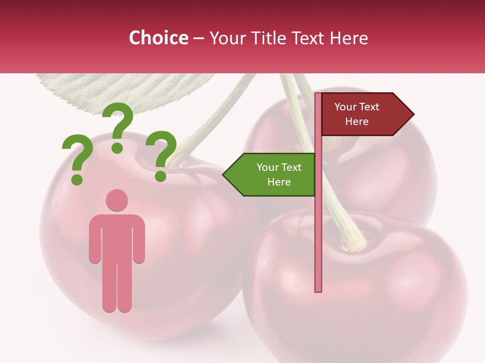 Three Cherries With A Green Leaf On A White Background PowerPoint Template