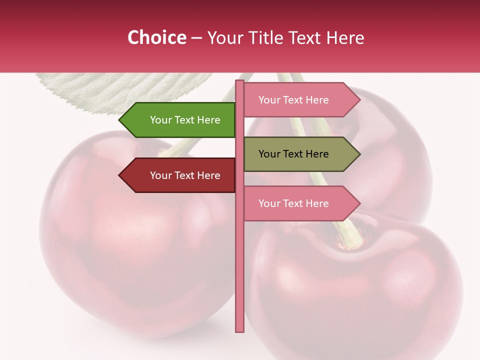 Three Cherries With A Green Leaf On A White Background PowerPoint Template