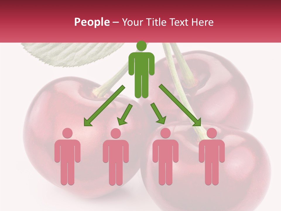 Three Cherries With A Green Leaf On A White Background PowerPoint Template