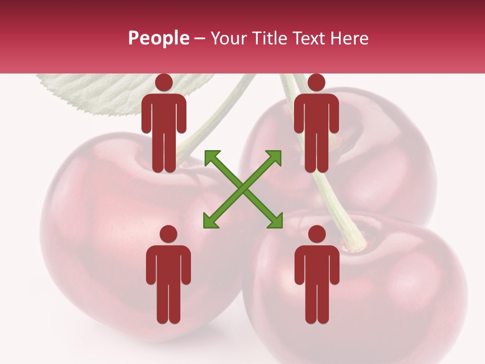 Three Cherries With A Green Leaf On A White Background PowerPoint Template