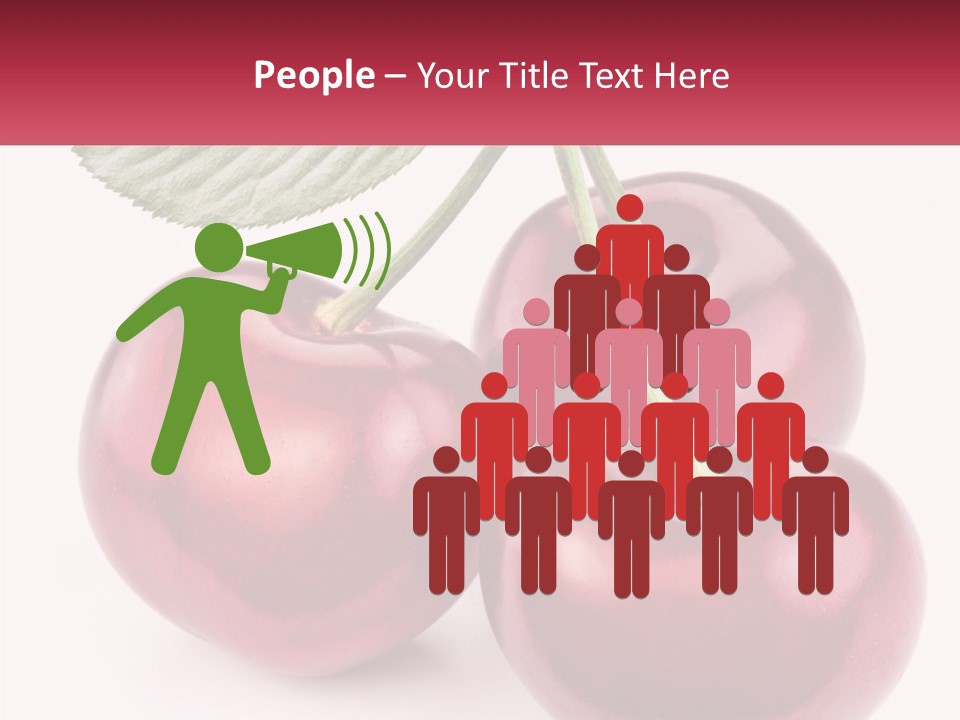 Three Cherries With A Green Leaf On A White Background PowerPoint Template