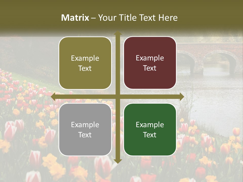 A Bridge Over A River With Lots Of Flowers In Front Of It PowerPoint Template