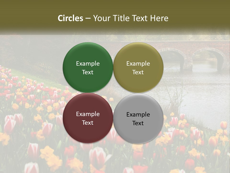 A Bridge Over A River With Lots Of Flowers In Front Of It PowerPoint Template