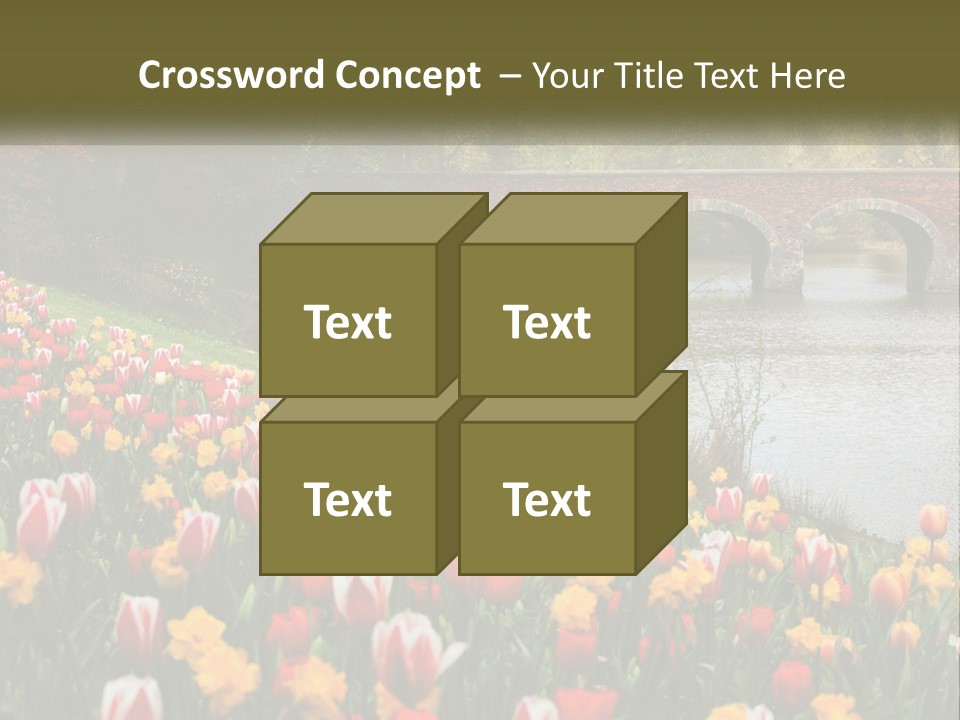 A Bridge Over A River With Lots Of Flowers In Front Of It PowerPoint Template