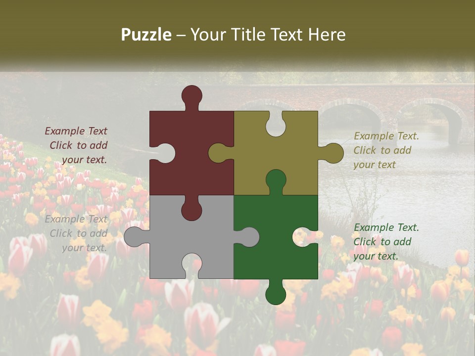 A Bridge Over A River With Lots Of Flowers In Front Of It PowerPoint Template