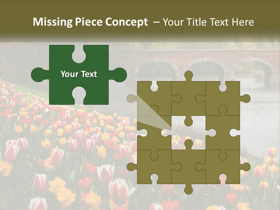 A Bridge Over A River With Lots Of Flowers In Front Of It PowerPoint Template