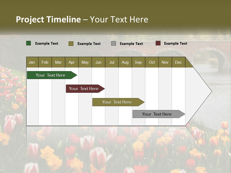 A Bridge Over A River With Lots Of Flowers In Front Of It PowerPoint Template