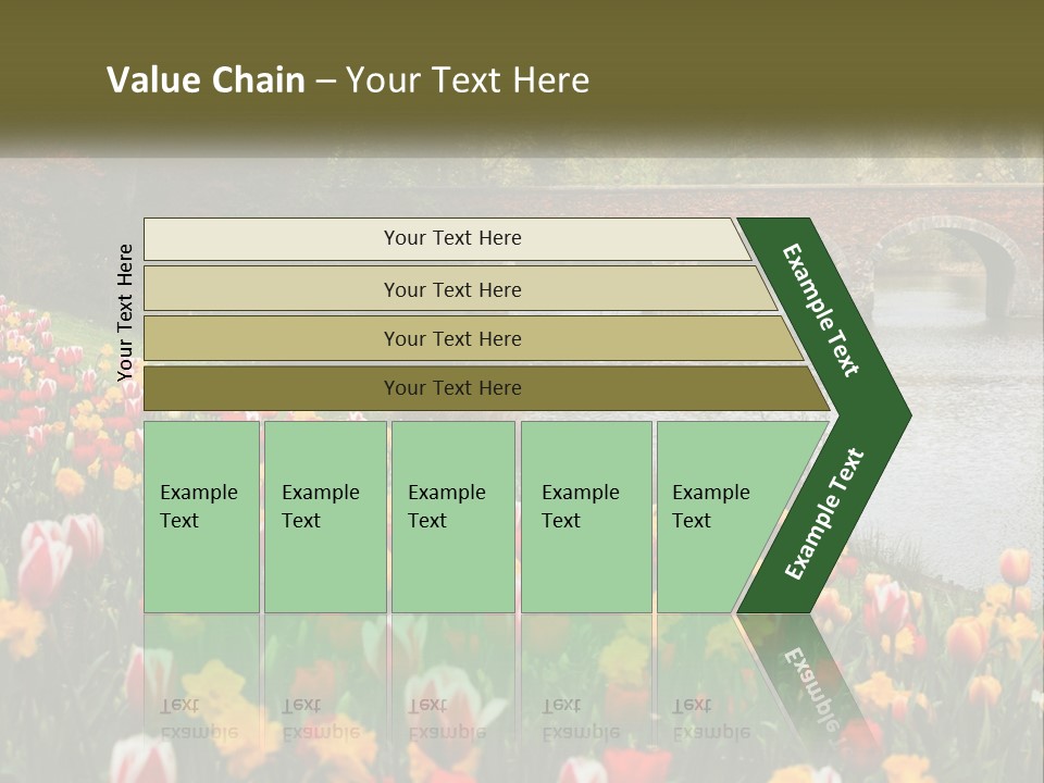 A Bridge Over A River With Lots Of Flowers In Front Of It PowerPoint Template