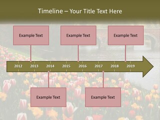 A Bridge Over A River With Lots Of Flowers In Front Of It PowerPoint Template